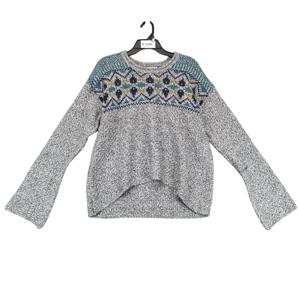 Royal Robbins Gray Fair Isle Pullover Sweater Womens XL Wool Blend High-Low Hem